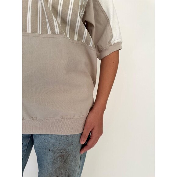 90s vintage white brown striped retro style unisex mens collared polo golf shirt - Picture 9 of 10